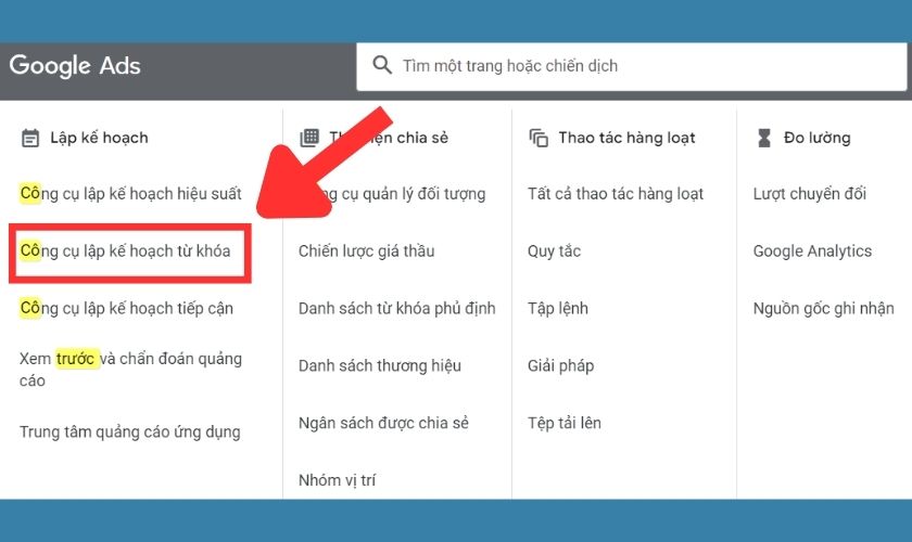 Chọn công cụ seo Google Keyword Planner miễn phí